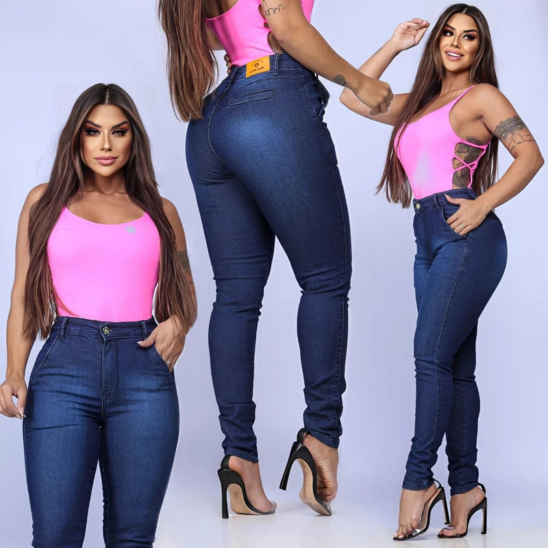 Calça Jeans Feminina Skinny Cintura Alta com Lycra Levanta Bumbum